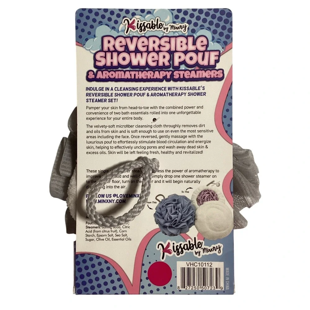 KIssable by Minxy‎ Reversible Shower Pouf & Aromatherapy Steamer Set Gray